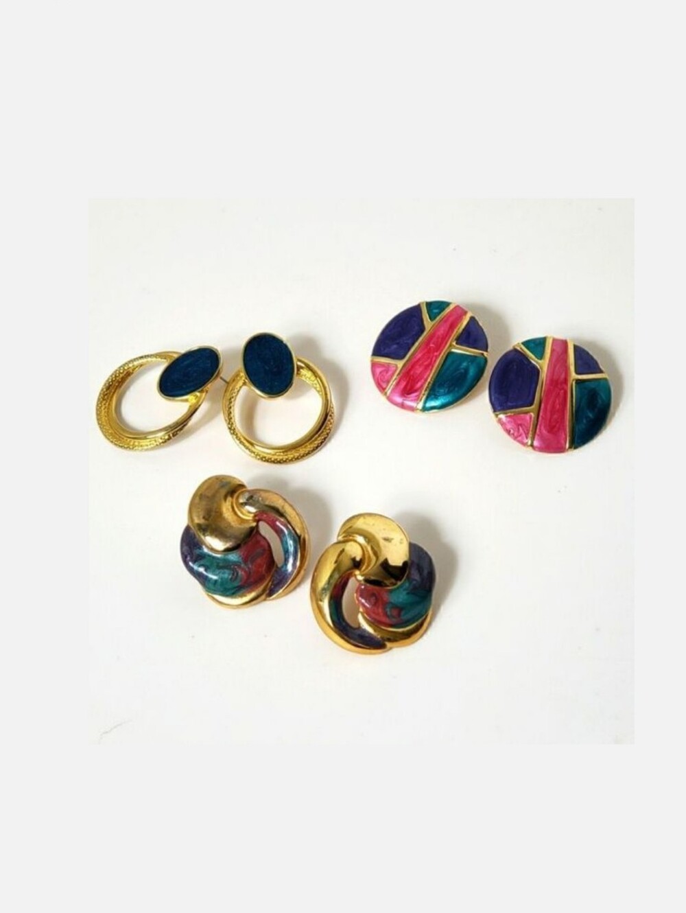 SET OF 3 Goldtone Enameled Pierced Earrings Don Lin